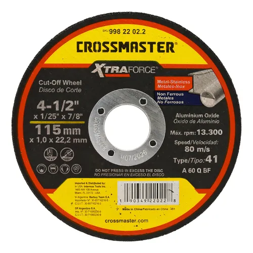 comprar Pack X50 Disco Corte Amoladora 115mm X 1,0mm Crossmaster Color Amarillo