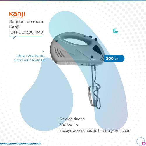 Imagen 2 de 8 de Batidora Kanji De Mano 300w Gris Kjh-bl0300hm0