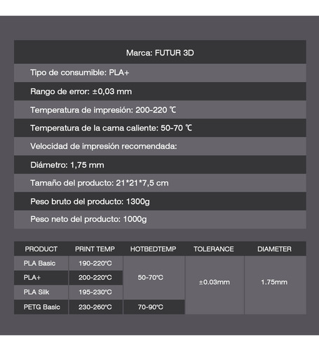 Futur 3d Filamento Pla+ Impresora 3d De 1,75 Mm/1 Kg Pla+ Color Violeta Oscuro