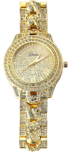 Reloj De Oro Halukakah Iced Out, Pulsera De Cuarzo Con Banda