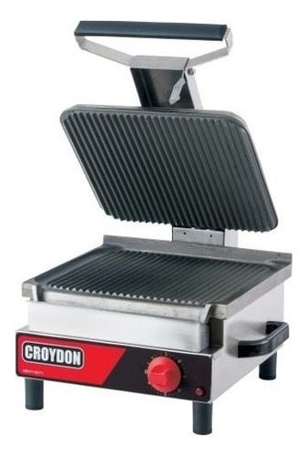 Grelhador Chapa De Ferro Fundido Croydon Estriada Sfse Cor Preto e Vermelho 220V