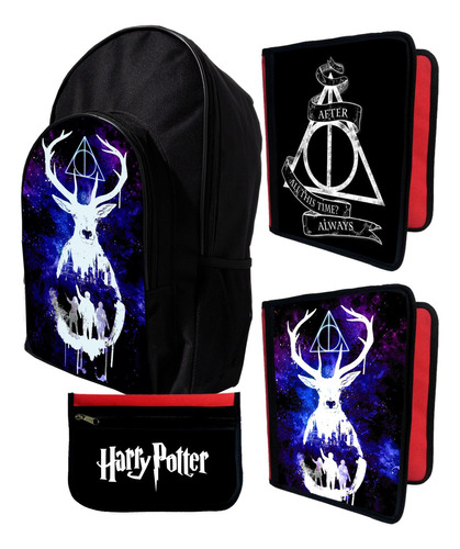 Mochila +2 Carpetas+ Cartu De Harry Potter Reliquias #290