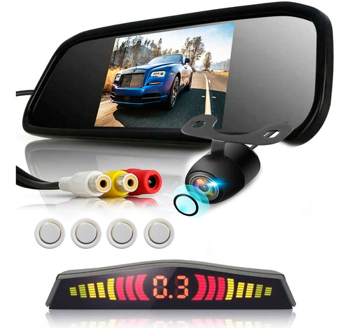 Kit Retrovisor Lcd Camera Ré Sensor Ré Branco Etios Todos