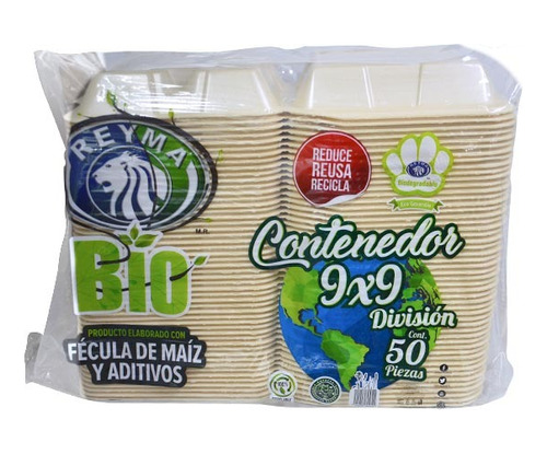 Contenedor Reyma Biodegradable 9x9 C/div. Caja C/200 Piezas