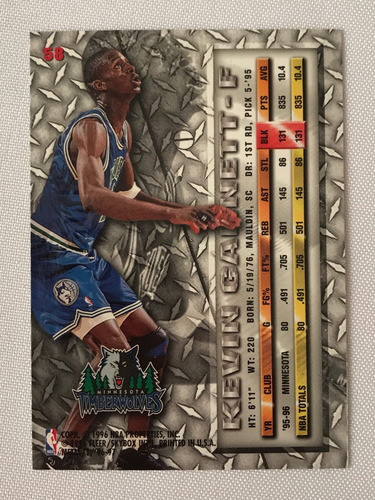 Kevin Garnett Fleer Metal #58 1996 Nba Basketball Card 2nd Y (Usado)