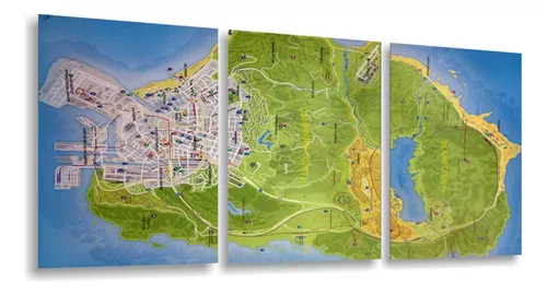 Quadro Decorativo Grand Theft Auto V Gta 5 Mapa Game 30x42cm