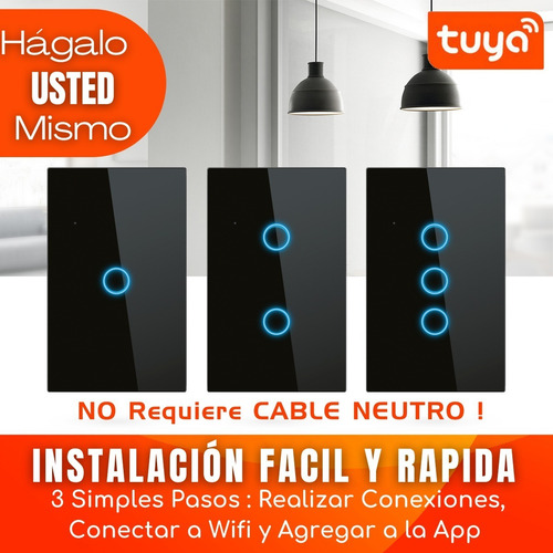 Imagen 4 de 8 de Interruptor Touch Triple Inteligente Wifi/3 Canal Sin Neutro