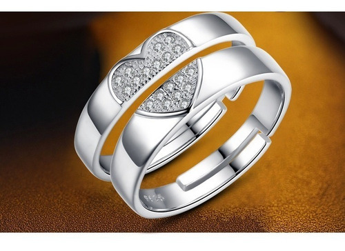 Par Anillos Duo Promesa Plata 925 Parejas Corazón M033 Amor