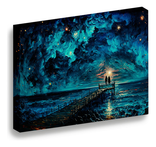 Cuadro Lienzo Canvas Muelle Pareja Noche Azul Estudio 60*80c