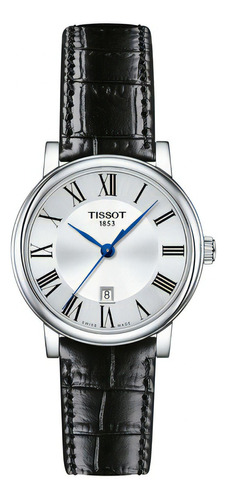 Reloj Mujer Tissot Carson Premium Lady Piel Negra Color Del Fondo Plateado Color De La Correa Negro Color Del Bisel Acero