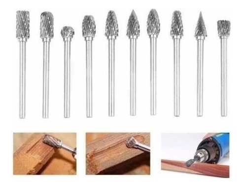 Kit Set 10 Puntas Lima Rotatoria 1/8 Carburo For Dremel