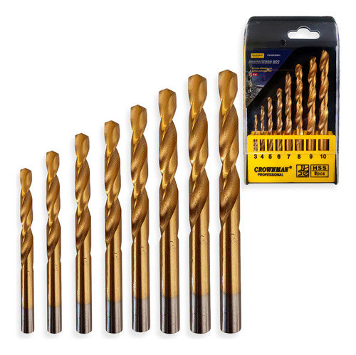 Juego 8 Broca Metal Fierro Acero 3 4 5 6 7 8 9 10 Taladro