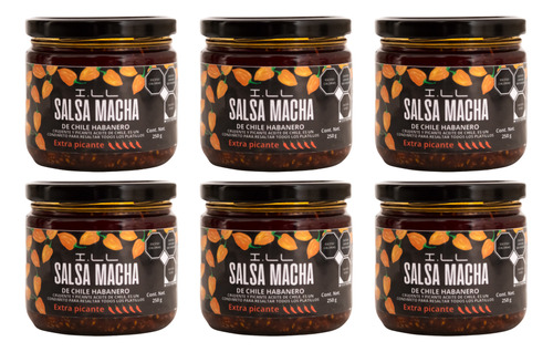6 Pack Salsa Macha Habanero Aceite De Oliva Cacahuates 250g