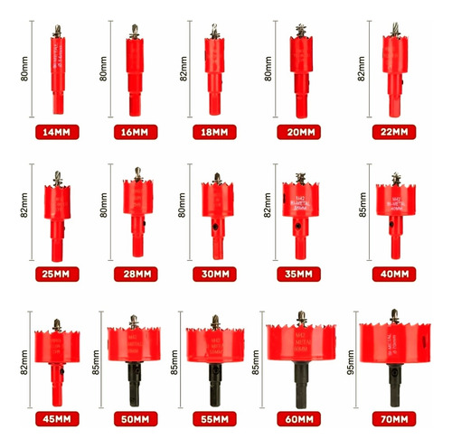 Broca Sierras Para Agujeros Madera Set 15pzas De 14 A 70mm