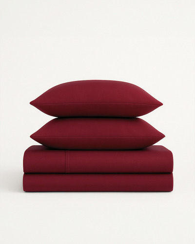 Juego De Sabanas Queen Size, Premium Tacto Egipcio, Laila Color Vino Diseño De La Tela Liso