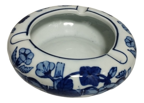 Cenicero Porcelana Pintado A Mano Destaques Flores Azul 