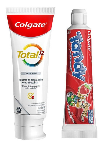 Kit Dental Colgate Total 12 Clean 90g+tandy Morangostoso 50g