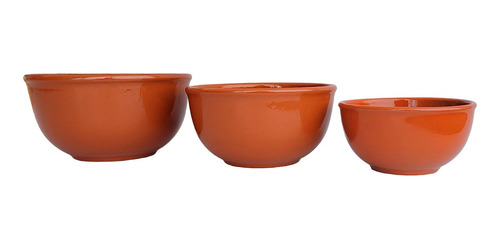 Set 3 Bowl Ensaladera De Barro Esmaltada Terrina