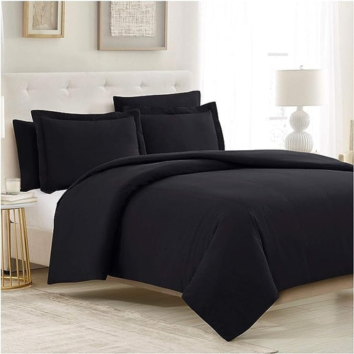 Imagen 4 de 6 de Set Duvet 4 Pzas Negro Líneas Microfibra King