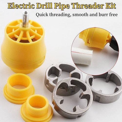 Kit Enhebrador Tubos Pvc Compatible Taladro 3 Troqueles