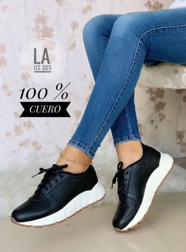 Tenis Mujer Cuero Negro MercadoLibre