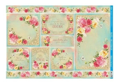 5 Papel Decoupage Flores E Rendas Pd-1051 34,3x49 Cor Decorado