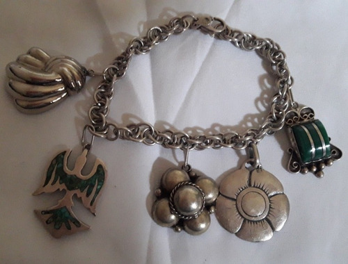 Pulsera Antigua De Plata Con Dijes