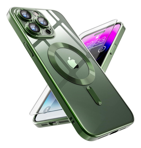 Funda Para iPhone 14 Pro Max+vidrio Protector Verde Oscuro