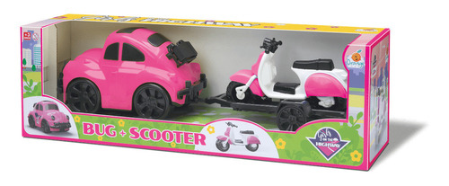 Brinquedo Carro Fusca Bug + Lambreta Scooter Orange Toys Cor Rosa