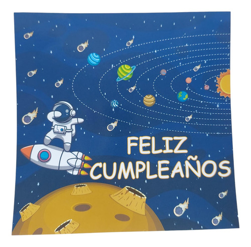 Tela De Fondo Astronauta Cohete 90×90 Cm Cotillón Decorativo