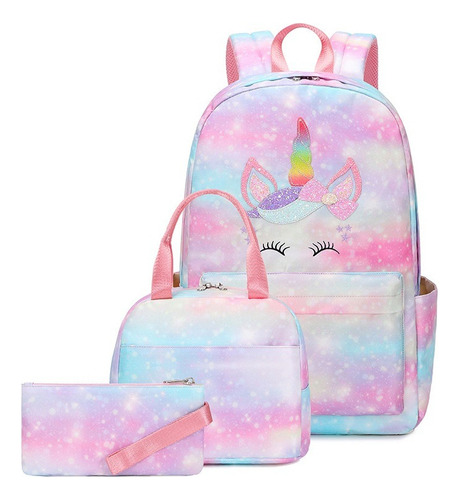 Axz Hermoso Juego De Mochila De Tres Piezas Con Unicornio Ar