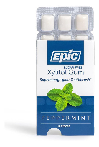 Epic Gum Sin Aspartame 100% Xylitol Menta Sin AzĂșcar 12 Pack