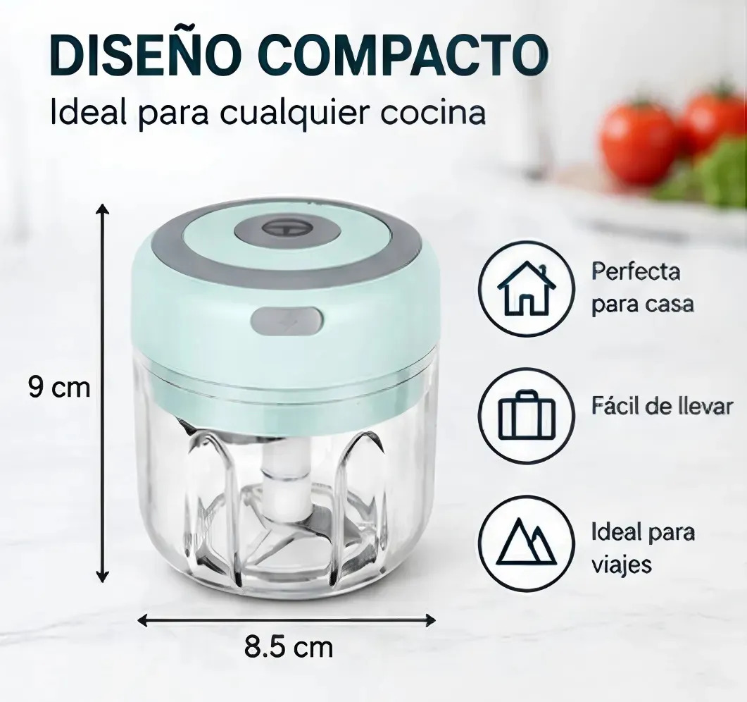 Mini Procesador de Alimentos Inalámbrico USB para Ajo, Cebolla y Verduras, 250 ml