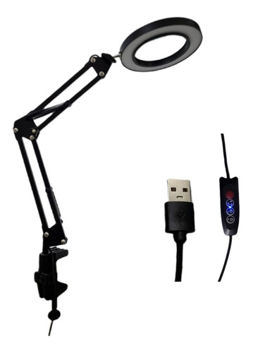 Imagem 3 de 6 de Luminária Com Lupa Articulável Led Ring Light Garra E Base