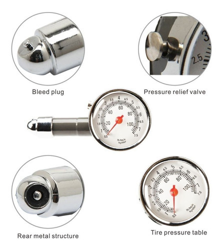 Imagen 2 de 2 de Calibre Presion De Neumatico Metálico Con Reloj #cn-006