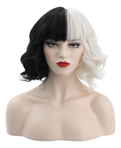 Cruella De Vil Emma Cosplay Peluca Corto Pelo 32cm Y