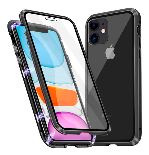 Capa 360º Magnética Alumínio Vidro Para iPhone Cor Preto iPhone 11 Pro Max