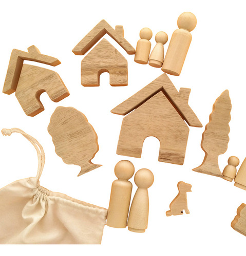 Juego La Familia Ensamblada Pegs Madera Waldorf Montessori