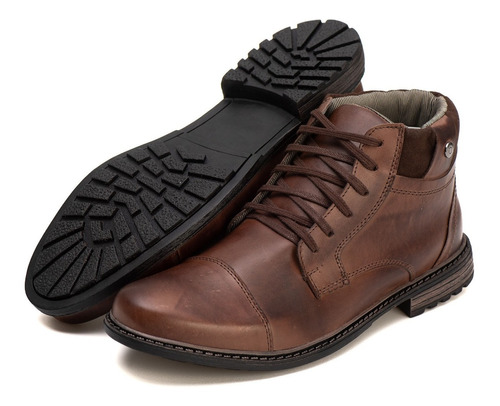 Bota Coturno Casual Masculino Couro Legitimo Café Manchado