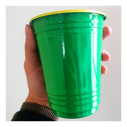 Copo Americano Beer Pong 400ml Verde E Amarelo Brasil 25 Un