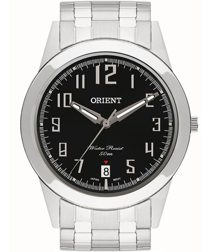 Relógio Prata Orient Masculino Mbss1132a P2sx Correia Prateado Bisel Prateado Fundo Preto