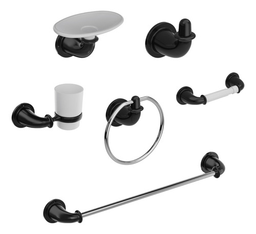 Kit Grival Para Baño Por 6 Accesorios Valencia Negro