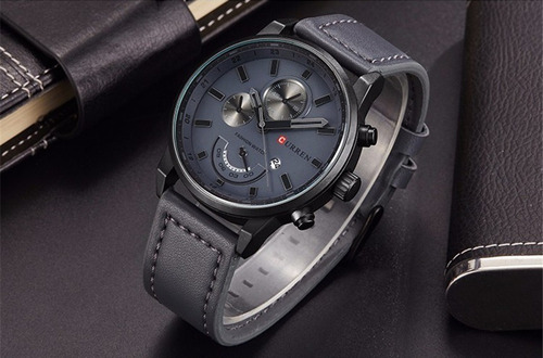 Relógio Masculino Curren Pulseira Em Couro Função Data Luxo