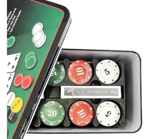 Kit Set Poker 200 Fichas +2 Mazos Cartas + Paño - En Lata