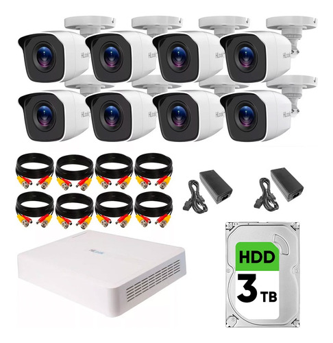 Kit Cctv Camaras Seguridad Hilook 8 Camaras Bala + Disco 3tb