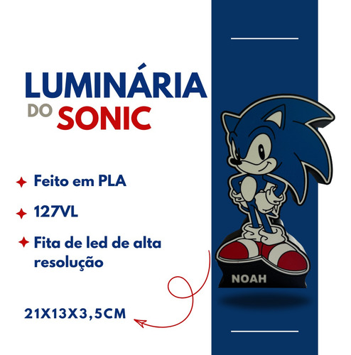 Luminária Do Sonic. Personagem Sonic, Luminária De Mesa. Azul Preto