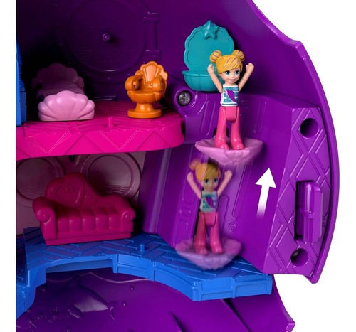 Conjunto Cenário Barco Narval Baleia - Interno Cruzeiro Possui Dois Andares Tobogã Piscina Elevador Pista De Dança Demais Áreas - Com Micro Boneca Polly Pocket E Mini Acessórios - Mattel Brinquedos
