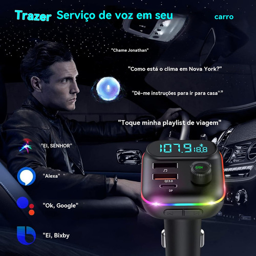 Transmissor Fm Bluetooth 5.1 Carregador Veicular Usb Microsd