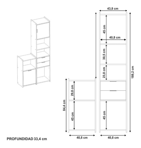 Imagen 5 de 5 de Combo Armario Biblioteca Escritorio Multiuso Organizador