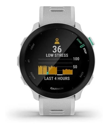 Reloj De Pulsera Inteligente Garmin Forerunner 55 Unisex Color de la correa Blanco Color del bisel Negro Color del fondo Negro